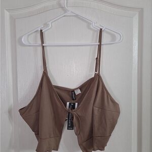 H&M Divided Tie Front Peplum Top Brown NWT Sz XXL. N-1224